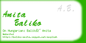 anita baliko business card